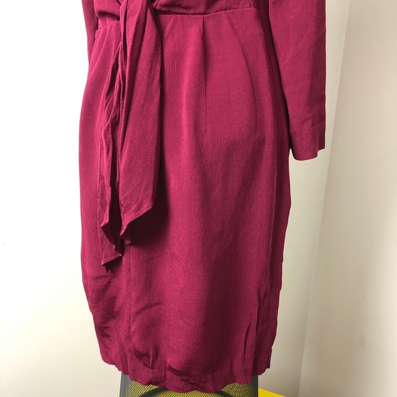 Massimo Dutti Red Burgundy Open Back Bow Crumpled Crepe Shift Dress Size 6 - Picture 8 of 14